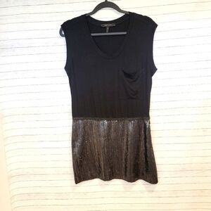 BCBGMAXAZRIA Mixed Media High Low Dress, size 4, Chrome Sequins, So cute!